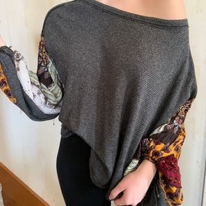 Free People Henley with Paisley Print Sleeves